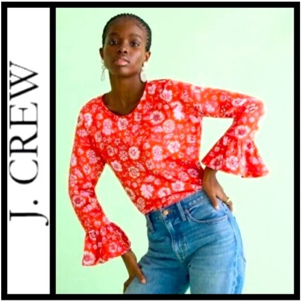 J. Crew Winter Garden Top XS Extra Small Poppy Fields Pink Red Floral‎ Satin